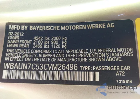 2012 BMW 135I z USA, uszkodzony, nr VIN WBAUN7C53CVM26496